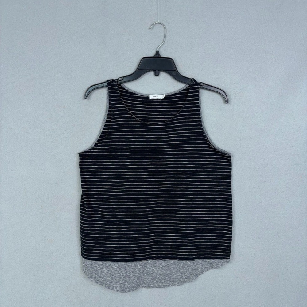 Vince Tank Top Womens Medium Black Striped Layered Hem Casual Minimalist